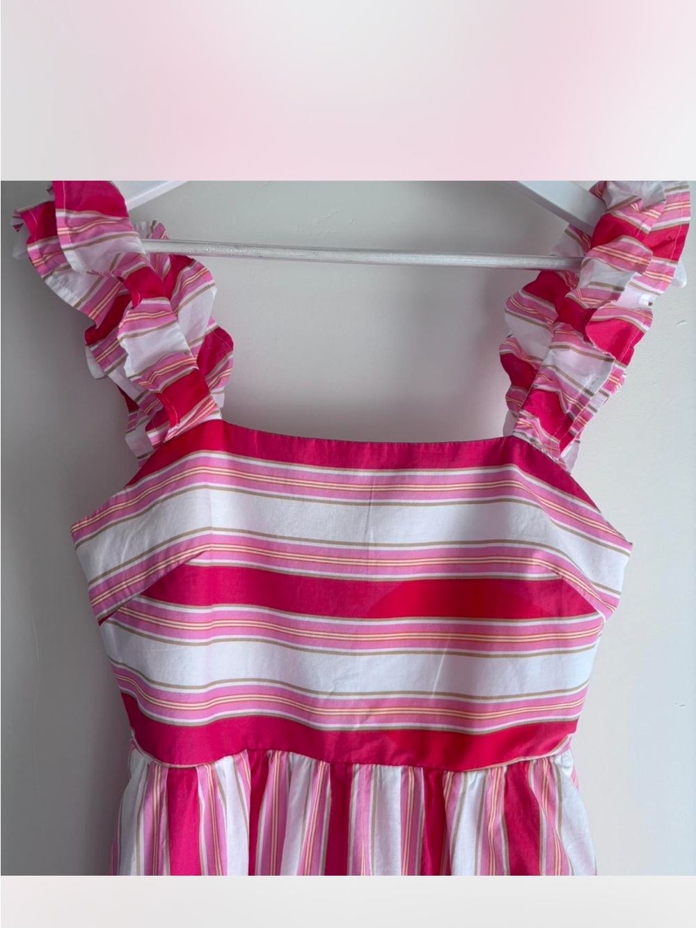 J. Crew sz 4 Pink & White Striped Sundress ruffle straps flounce hem sundress - Picture 8 of 15